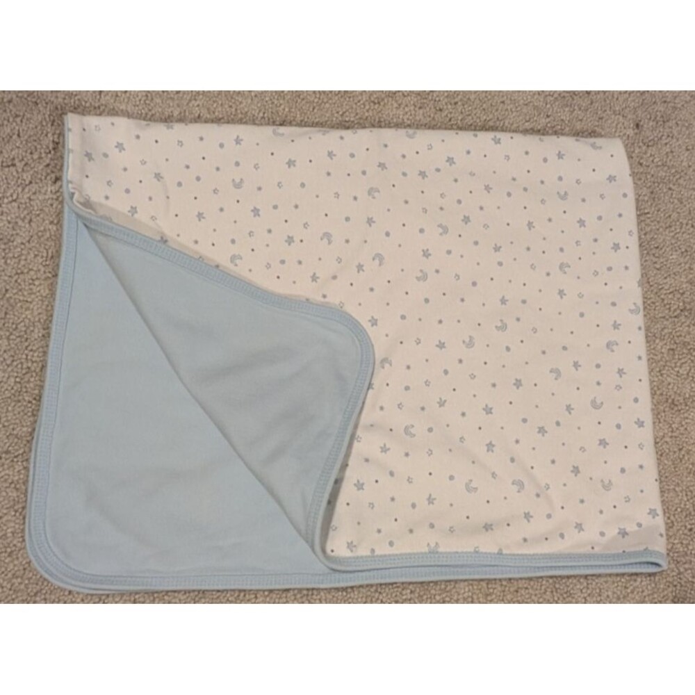 Bright Future Blue White Moon & Stars Reversible 2-Ply Cotton Baby Blanket 26X33
